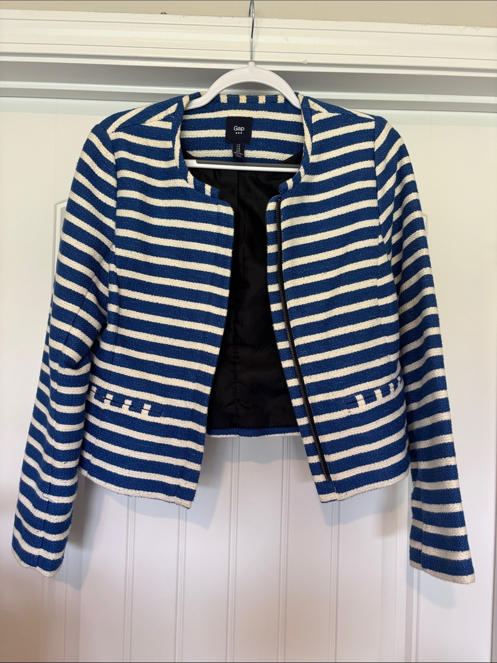 GAP Blue & White Striped Cropped Blazer